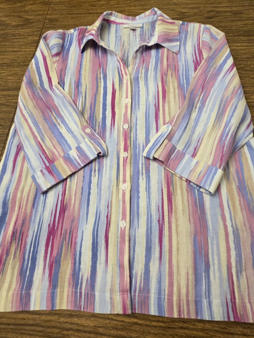 JM Collection Women's Multi-Stripes 100% Linen Button-Down Shirts - Size 16